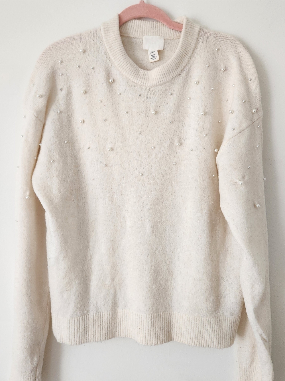 H&M Cream Crewneck Sweater with Pearl Accents - Picture 5 of 8